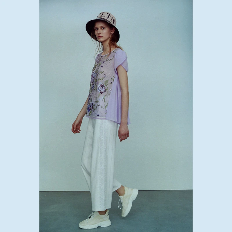 春夏白色气质休闲裤直筒雪纺女裤 伊2862C