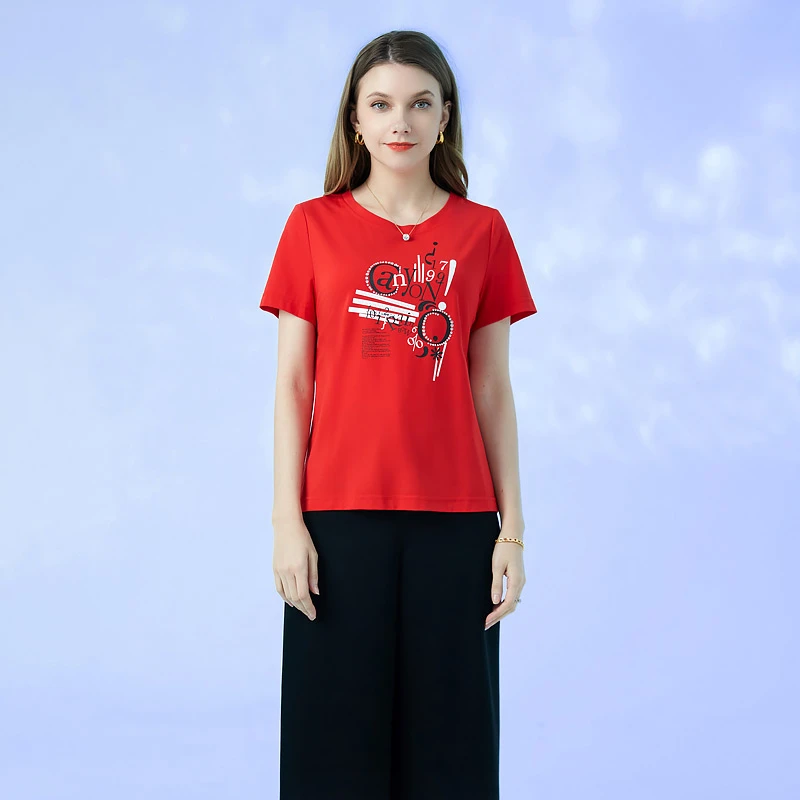 春夏新款简约字母印花百搭休闲T恤女 赫D 6308A