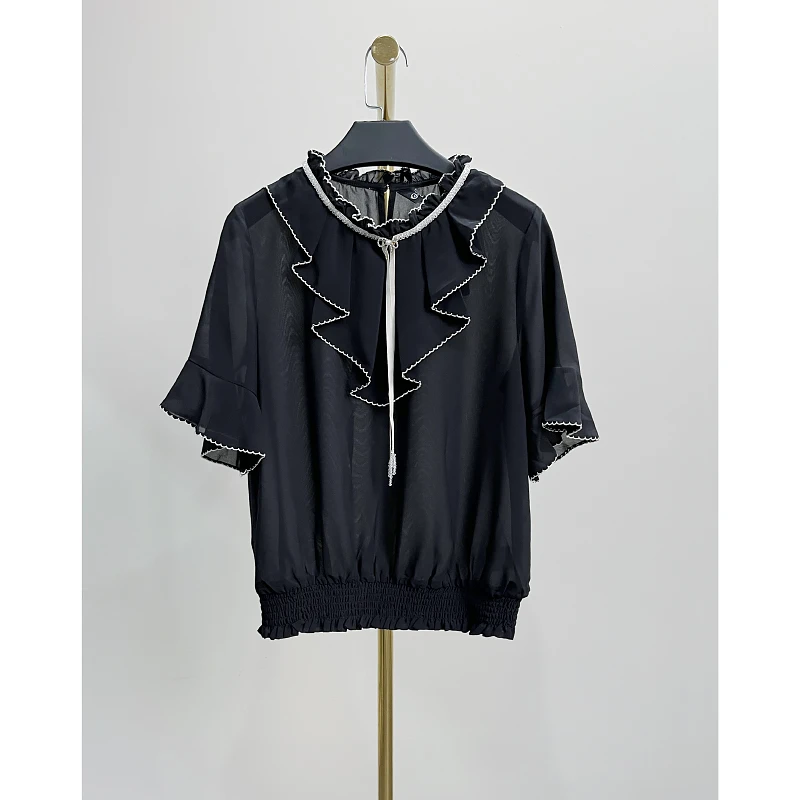 春夏新款时尚气质修身荷叶袖上衣 赫D 2220A