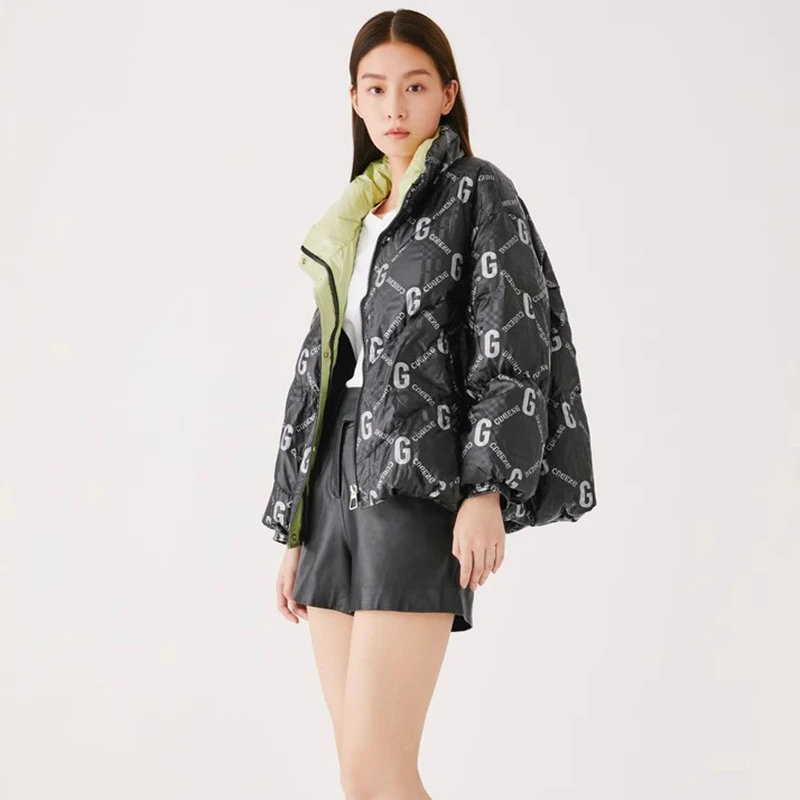 【群飞专属】秋冬满印女士短款90羽绒服时尚保暖休闲洋气6396