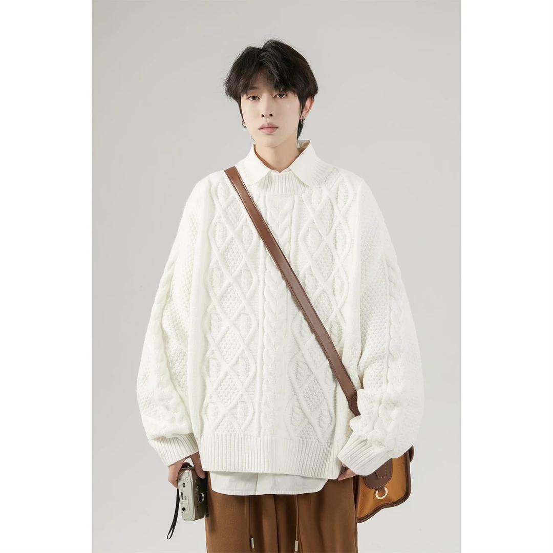 ZZ【浪漫密语】fufu奶系麻花秋冬慵懒套头情侣毛衣