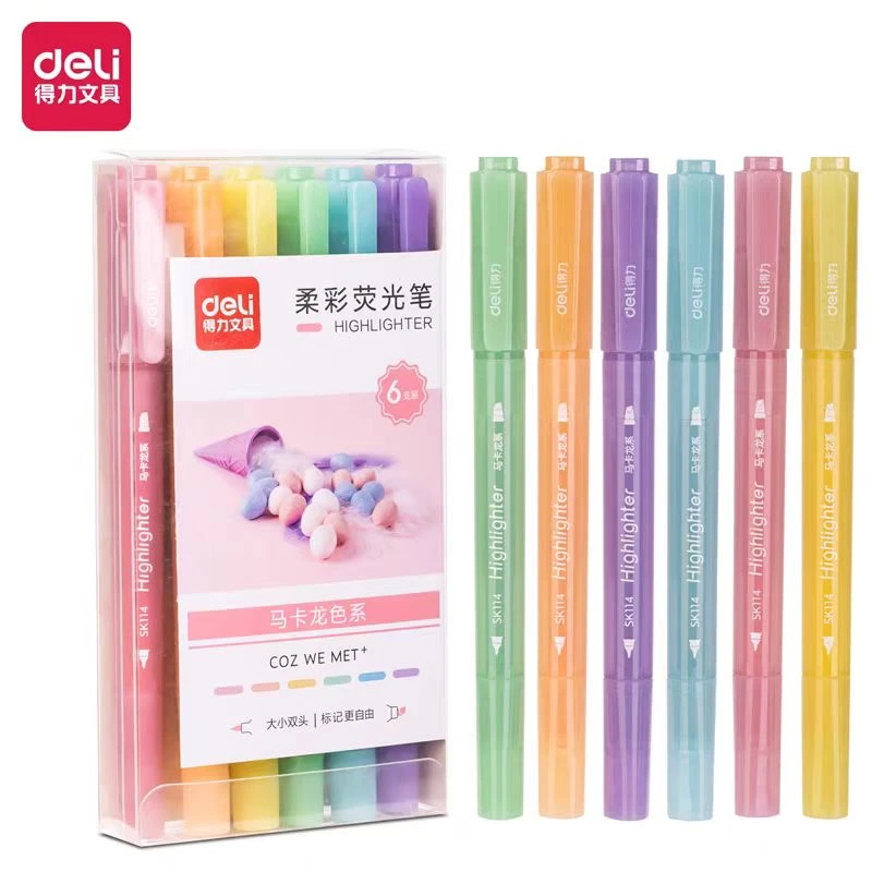 得力马卡龙色系柔彩荧光笔 SK114  1盒/6支