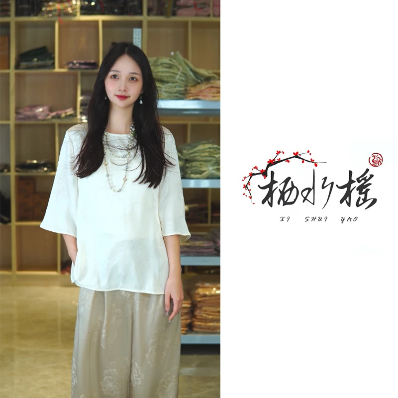 新中式国风时尚百搭气质春夏款女士圆领提花小衫夏季SY082