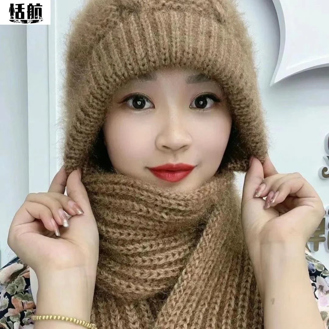 【粉丝福利】帽子围巾一体加厚风雪帽秋冬加绒毛线编织保暖帽挂围