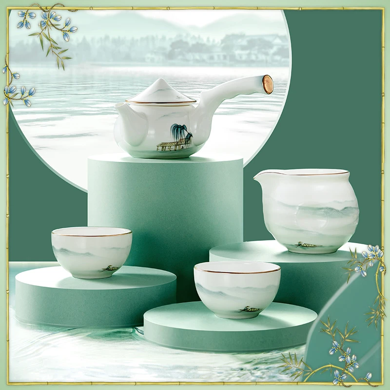 玛戈隆特 西湖盛宴2人茶具套装骨瓷带茶盘 若水