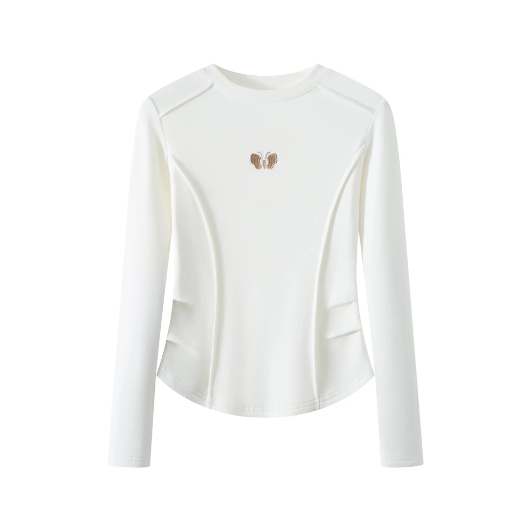 花晨依露【品牌】BD24116圆领显瘦百搭舒适休闲蝴蝶收腰打底简长袖