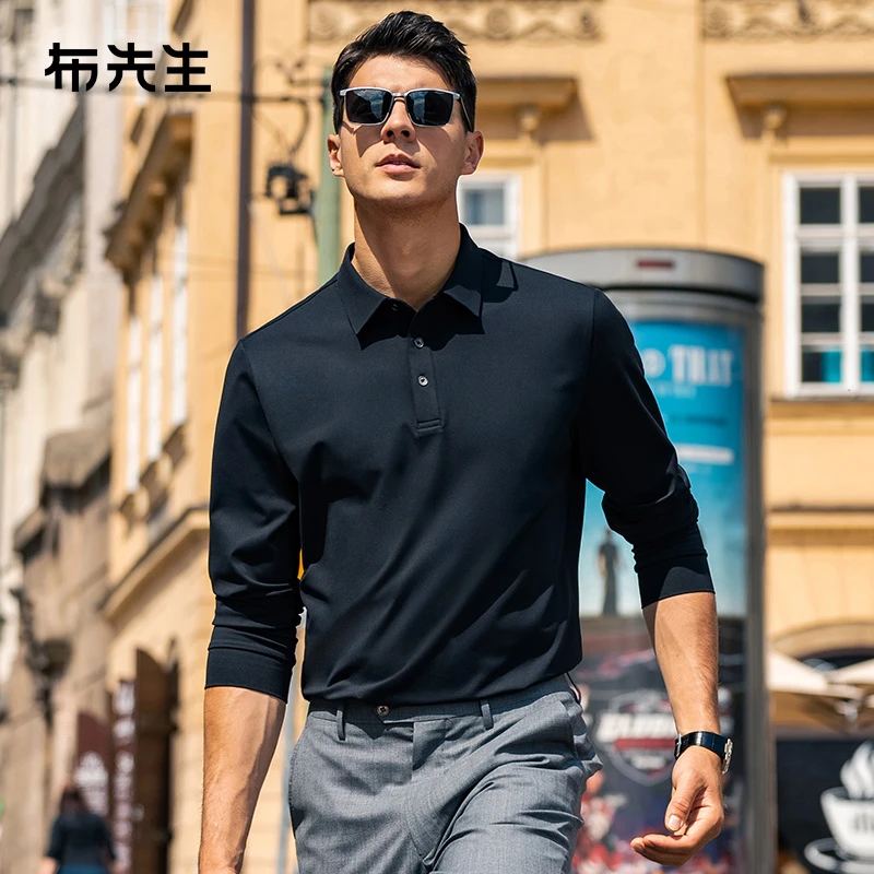布先生秋冬商务运动男士翻领长袖T恤衫2025亲肤男上衣BT15357