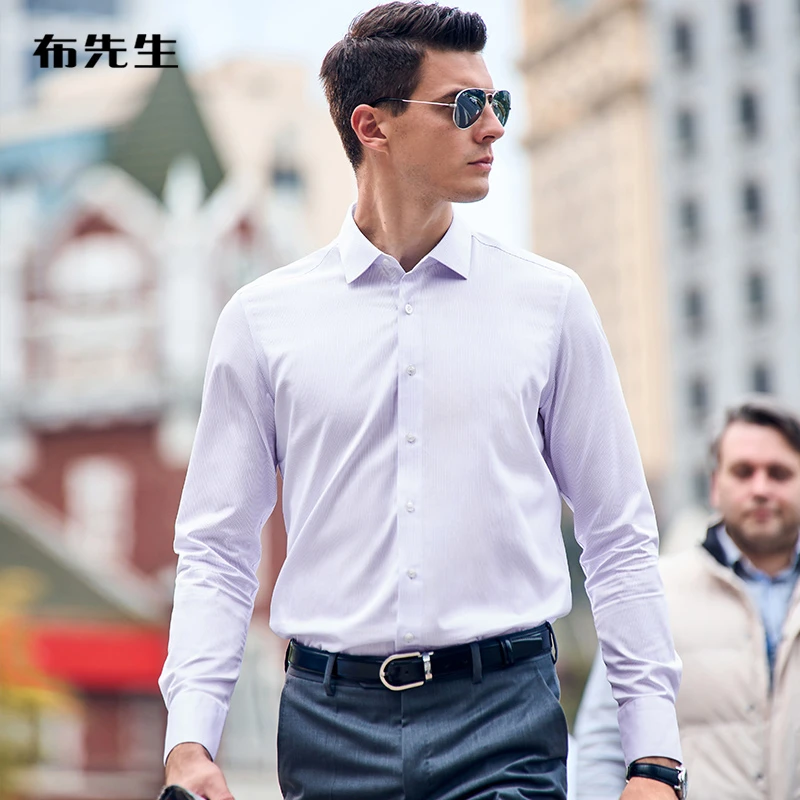 【超值购】布先生DP免烫翻领长袖衬衫秋季显瘦商务男士T恤BT12006