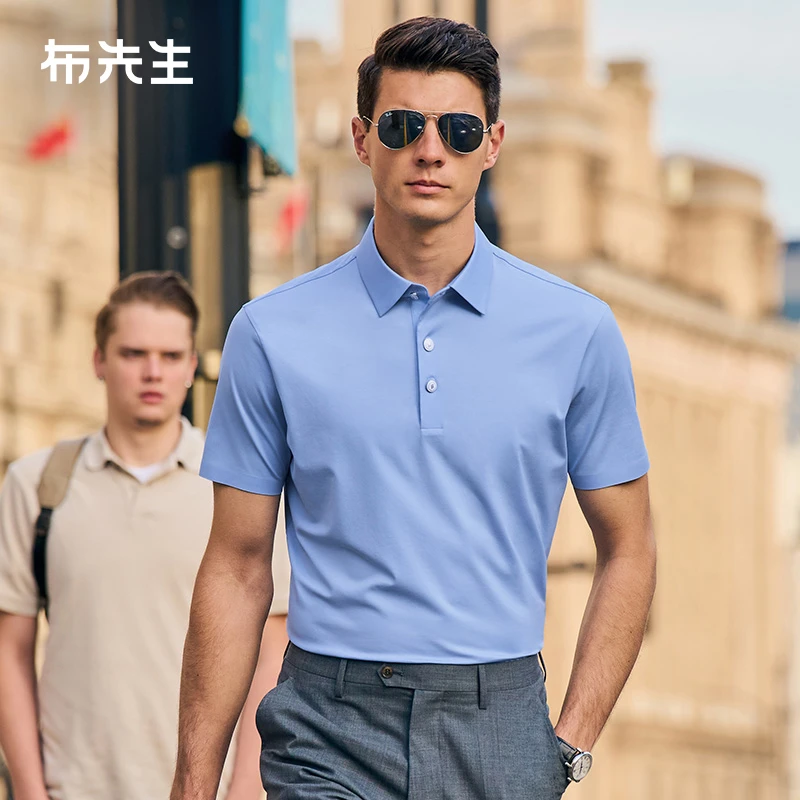 布先生男士短袖T恤商务休闲丝光棉纯色翻领短袖AT12025断码清仓