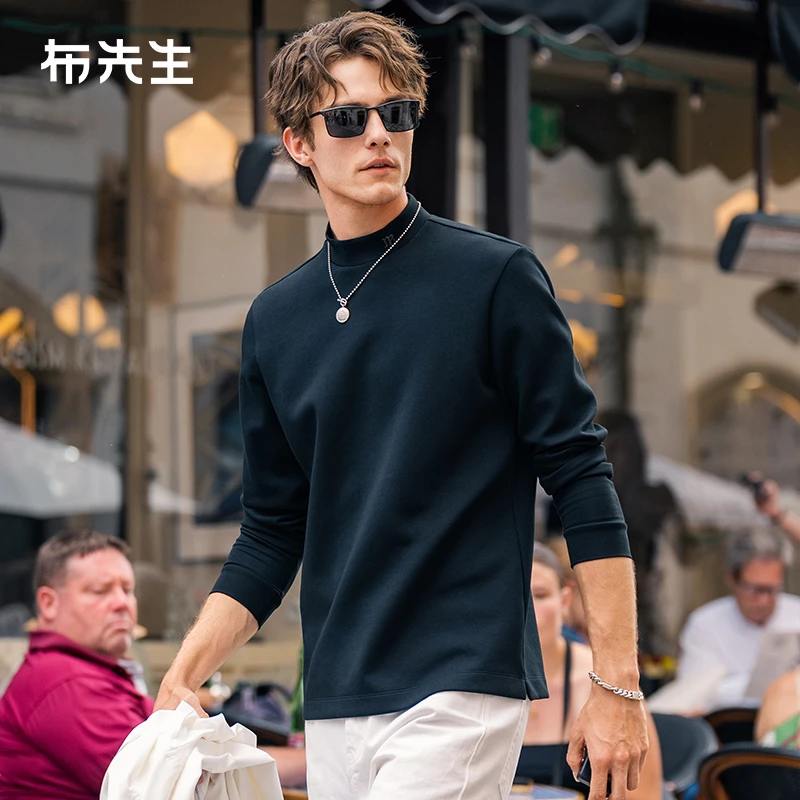 【热胆】布先生秋冬半高领长袖打底厚款印花男士内搭T恤KT15775