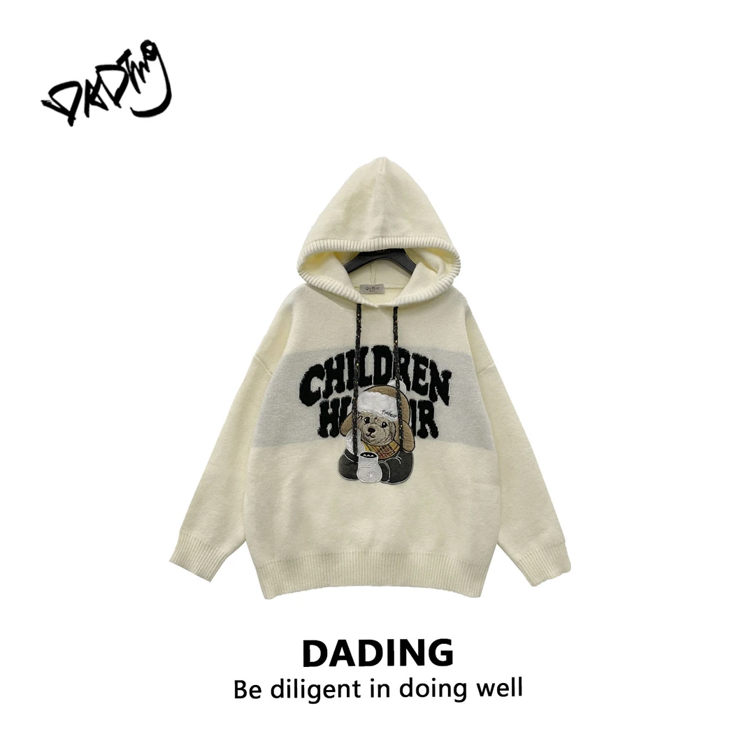 DADING【小熊】早秋新款休闲时尚卡通刺绣连帽针织衫毛衣井5158A