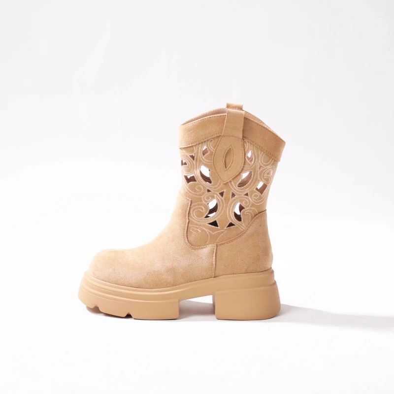 2024夏季新款复古西部牛仔小短靴镂空透气增高女靴百搭休闲女鞋