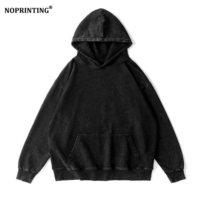 NOPRINTING欧美复古做旧水洗卫衣男女款秋季宽松简约连帽百搭上衣