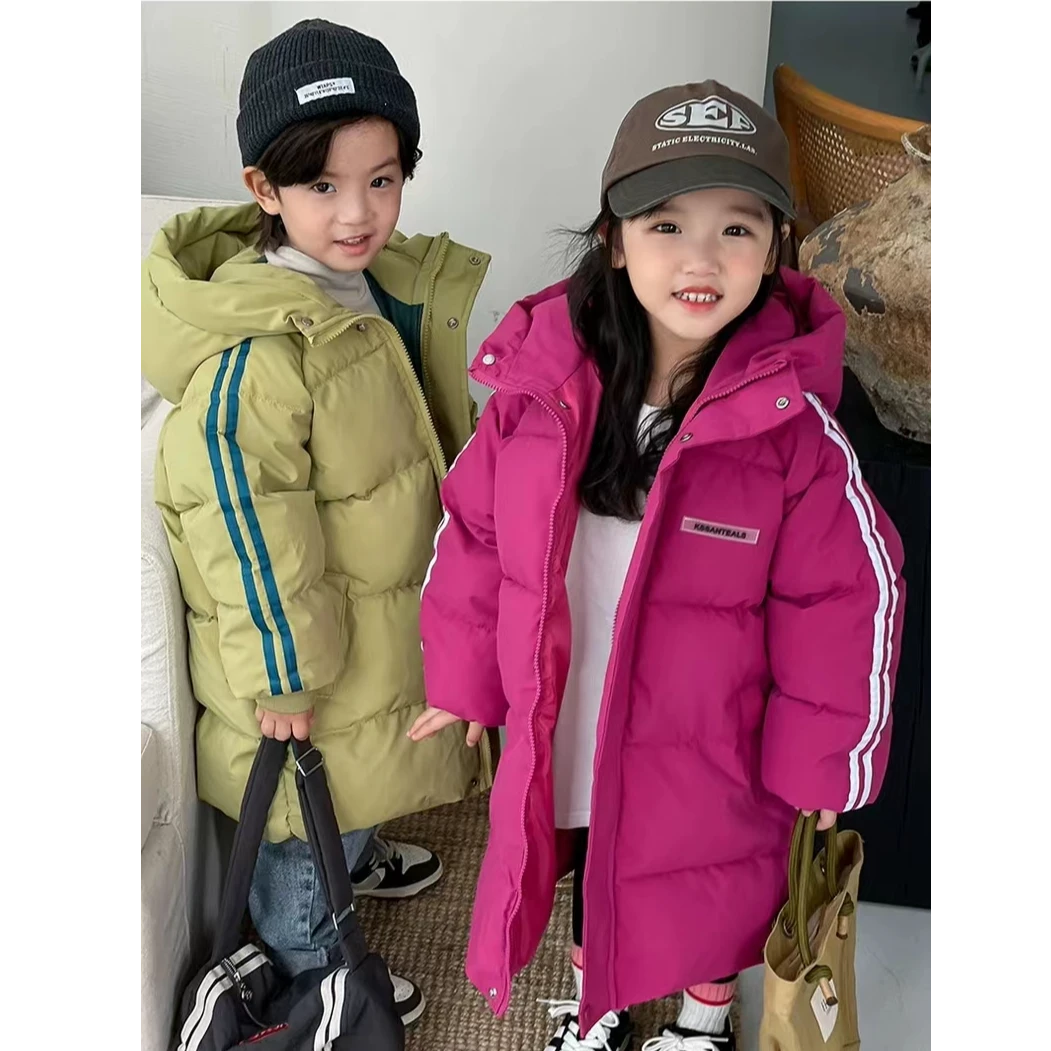 新款中长款加厚棉服防风防雨保暖儿童女童男童洋气亲子连帽中大童