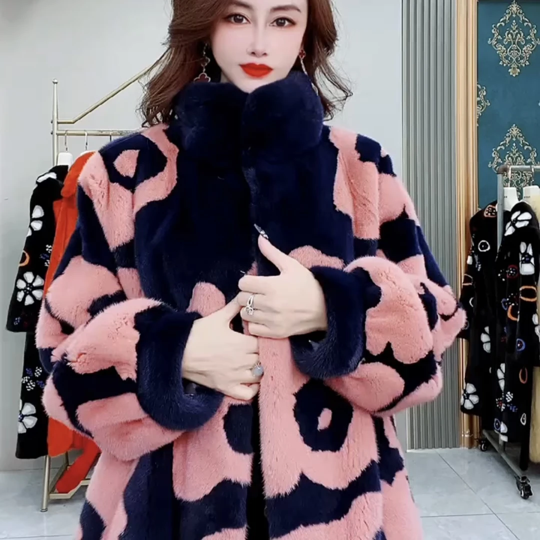 073皇家贵夫人水貂时尚深蓝雕花工艺皮草上衣L-衣长65cm150斤内