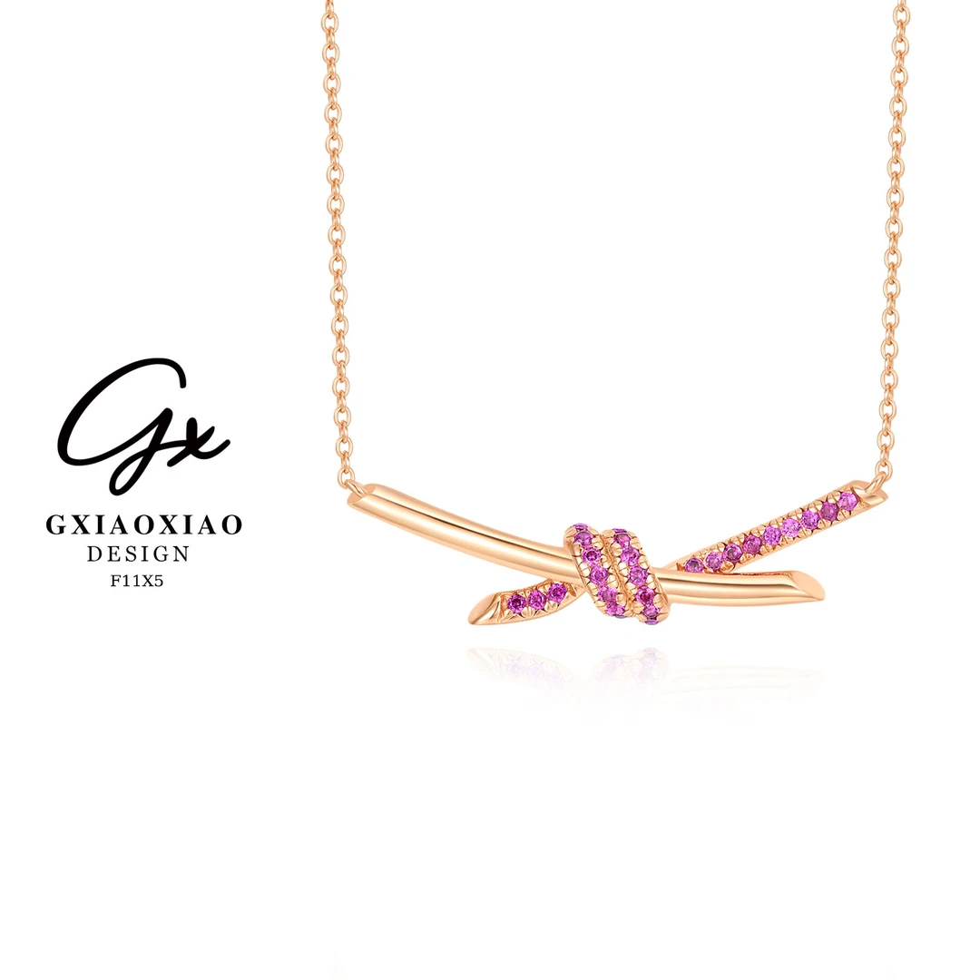 坠链均925银合成锆石 GXX 轻奢气质高级感交叉绳结项链 F11X5