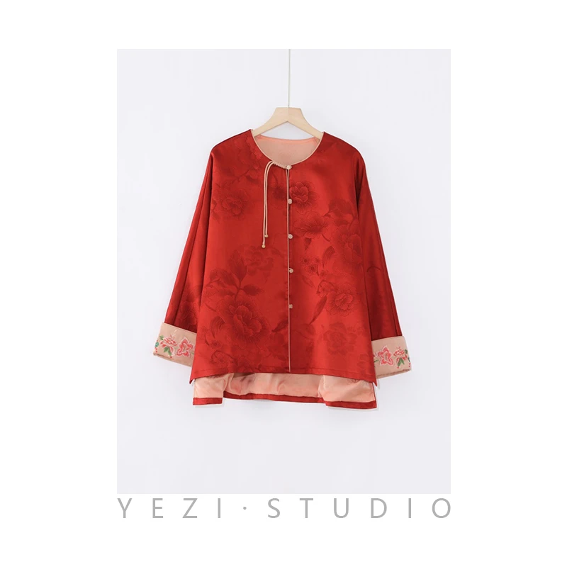 ”红云纱牡丹提花刺绣外套24117103