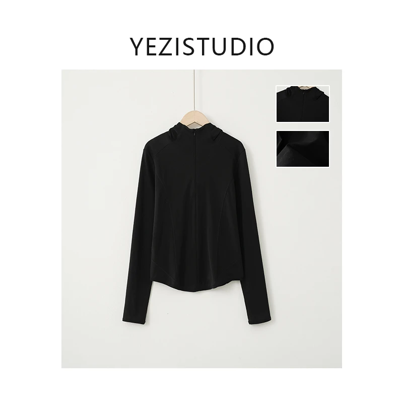 “显瘦利器”立领半拉链精梳棉连帽卫衣24114101