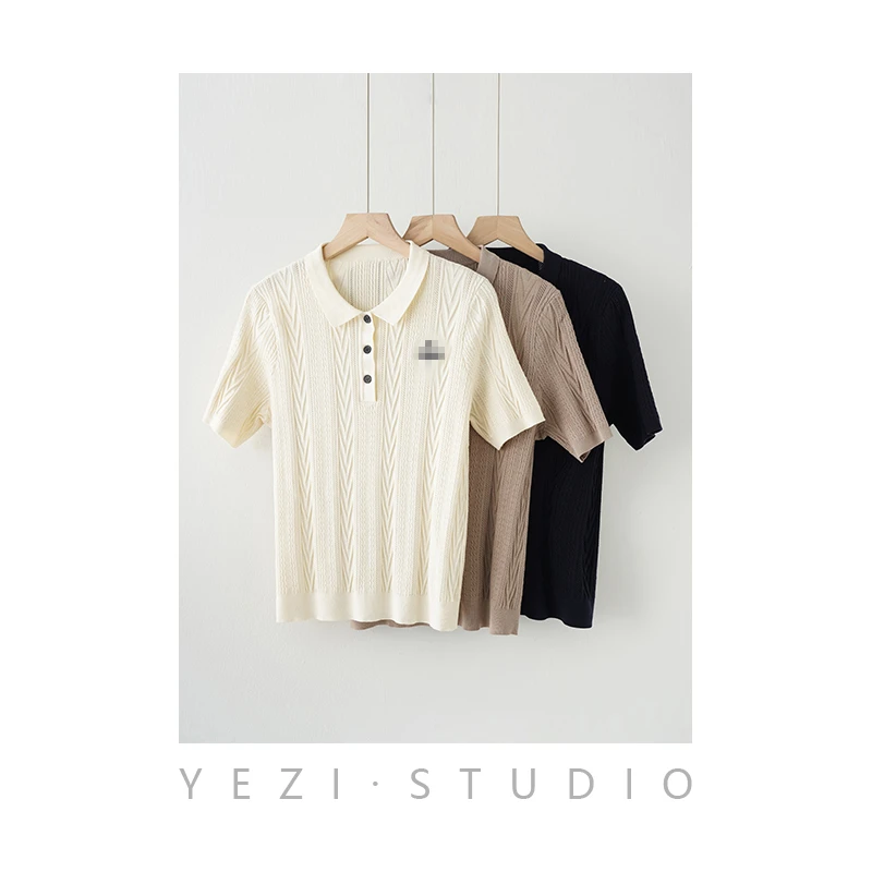 比利佛桑蚕丝混纺知识分子风Polo领针织衫短袖24119411