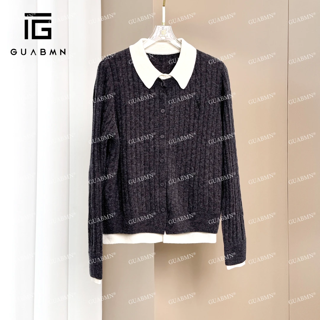 GUABMN2024秋季新款假两件翻领针织衫开衫女3571