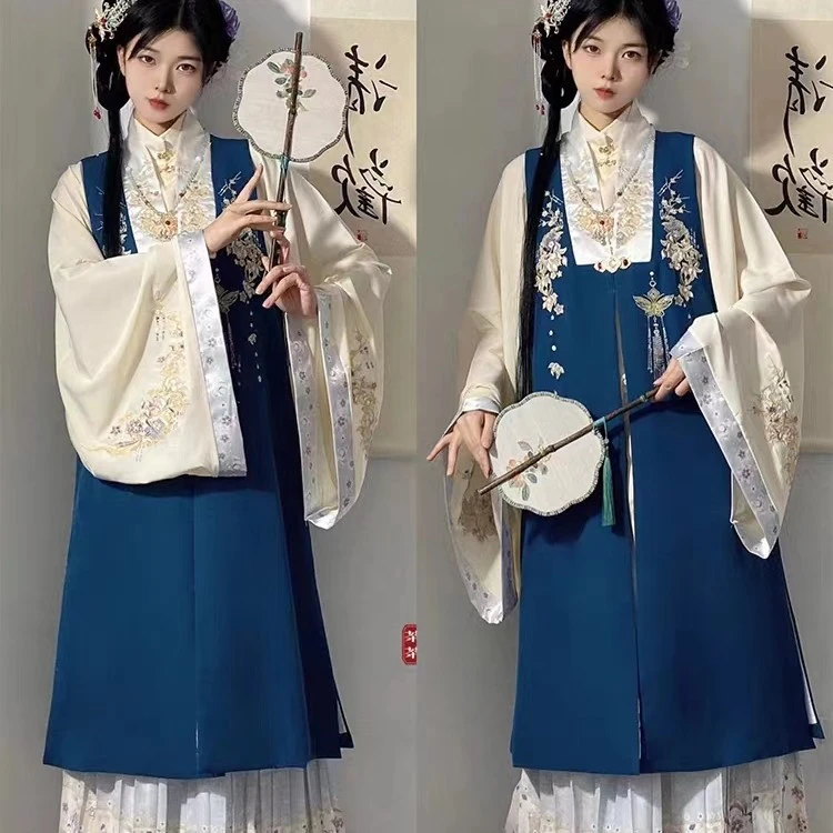 zc009云紫明制汉服女刺绣比甲立领对襟长衫百迭裙春秋重工网红