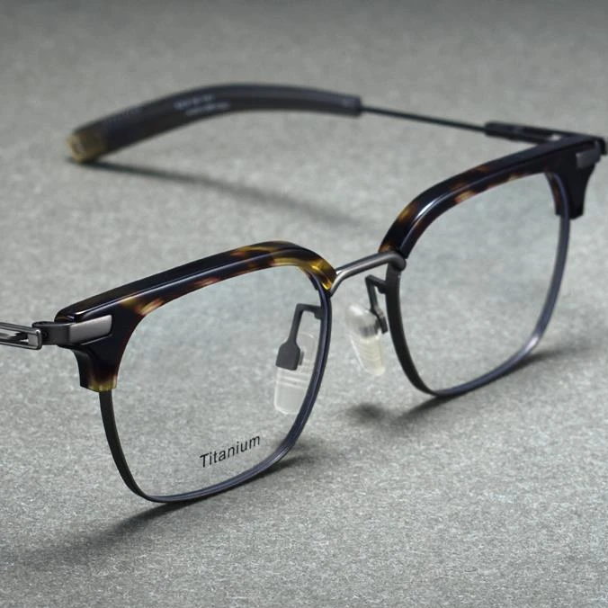 复古方形眼镜框男款纯钛大脸板材眉线近视可配防蓝光防滑舒适镜架