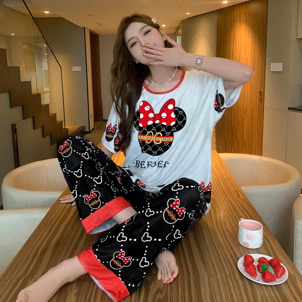 夏季提花睡衣女短袖薄款三件套宽松卡通休闲网红家居服套装夏天