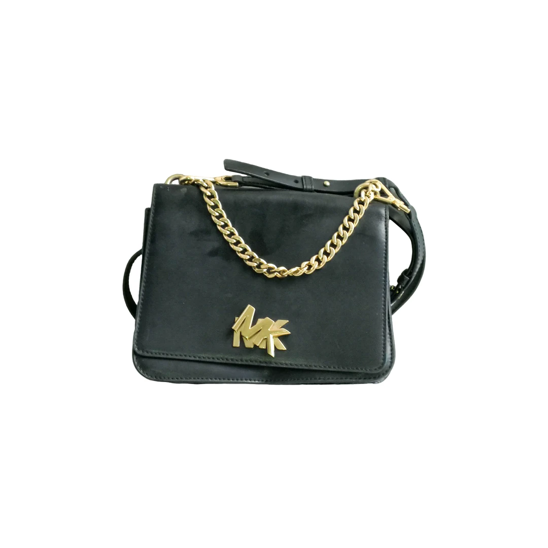 95新 MICHAEL KORS/迈克高仕 黑色皮质斜挎包  102852