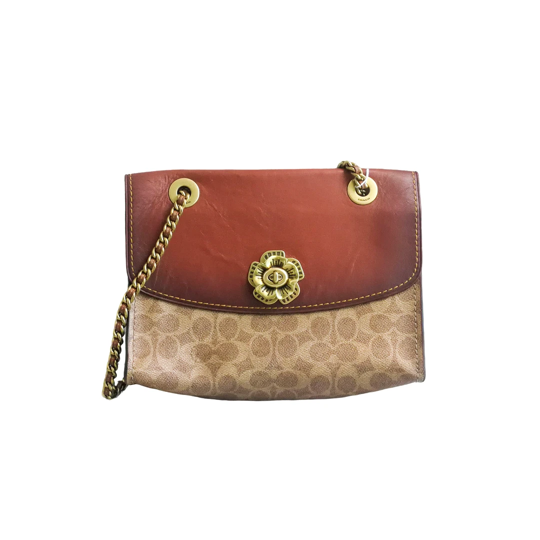 95新 COACH/蔻驰 coach 拼色山茶花邮差包  102308