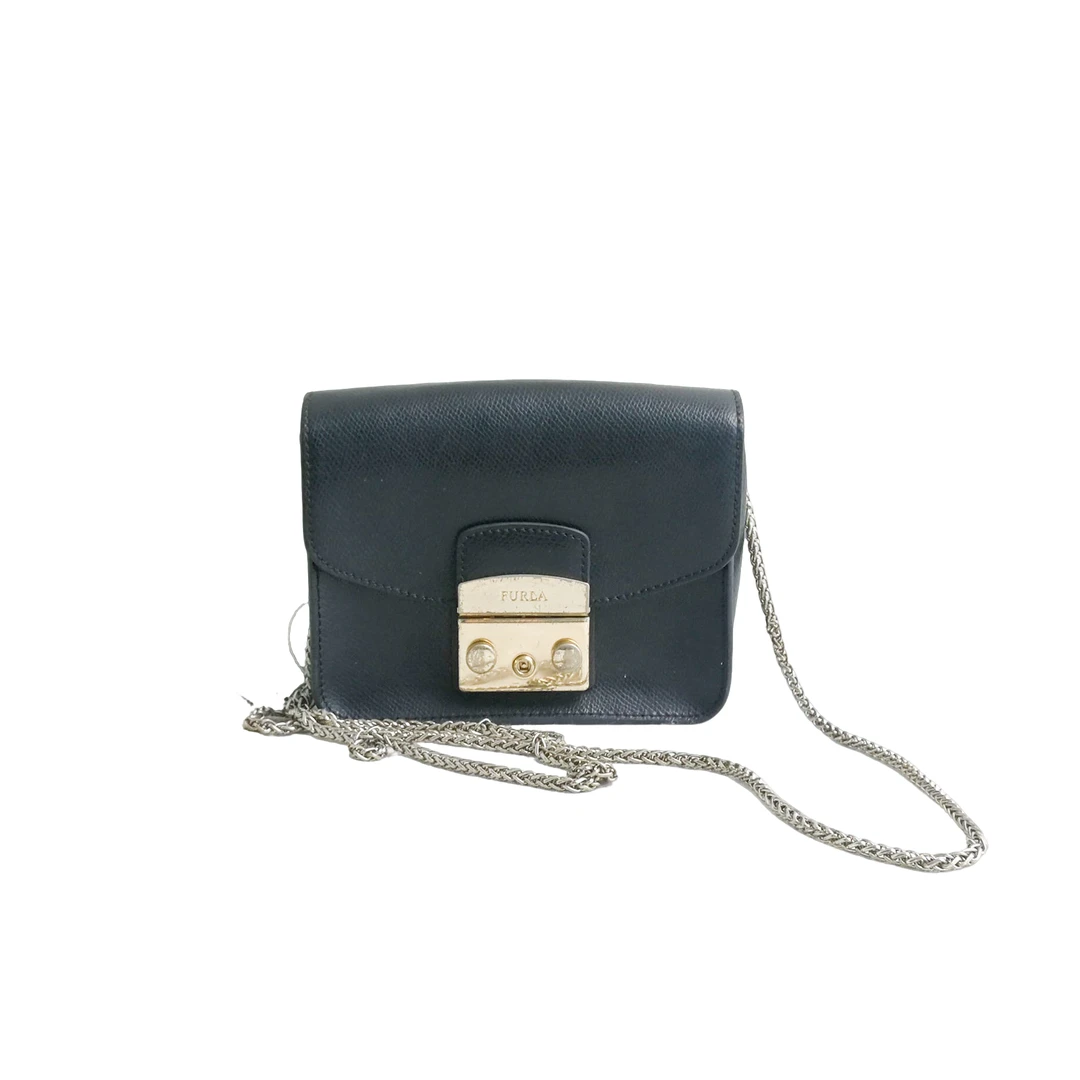 95新 FURLA/芙拉 furla 黑色皮质小斜挎 70815
