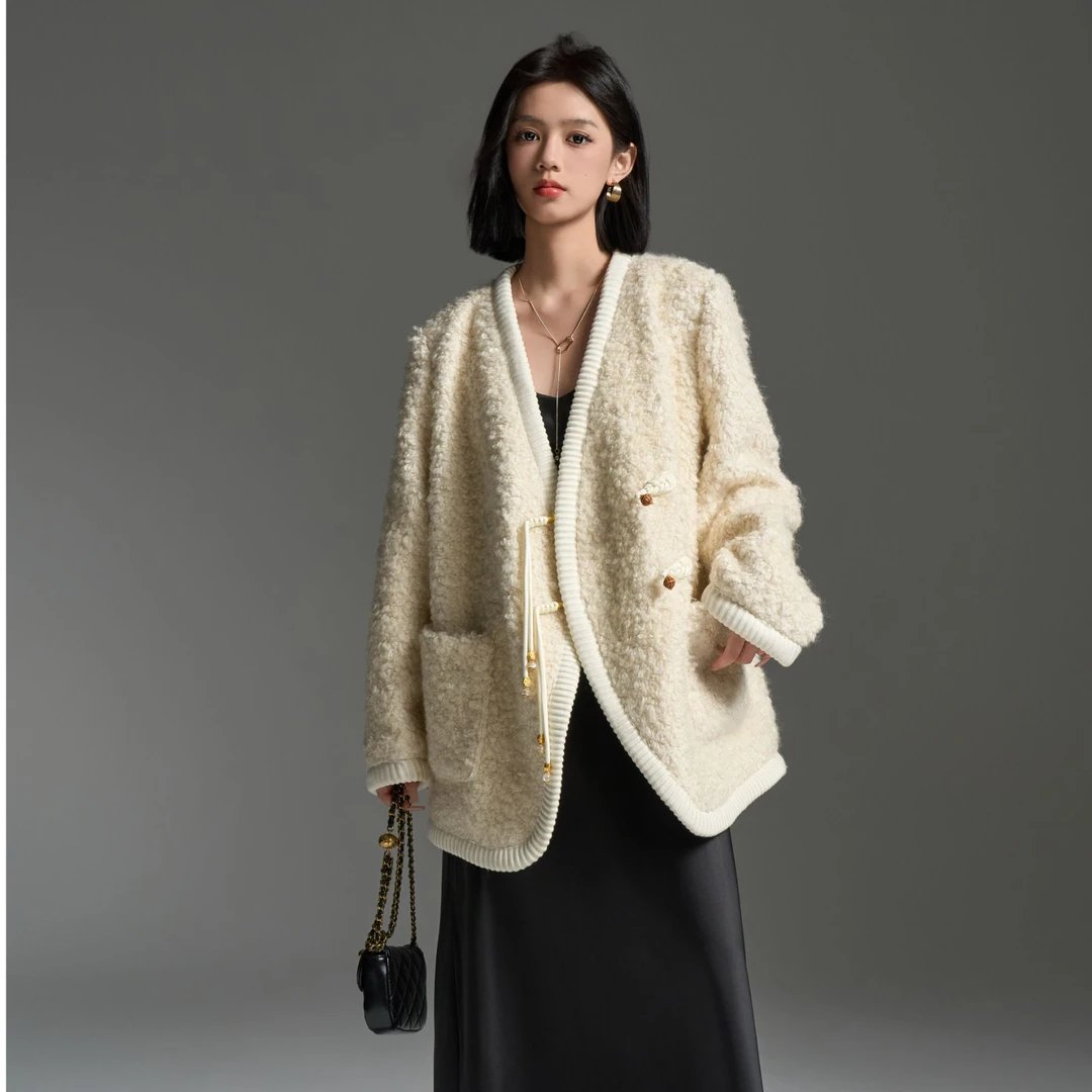 轻奢大衣气质时尚百搭秋冬宽松加厚羊毛中长款名媛外套