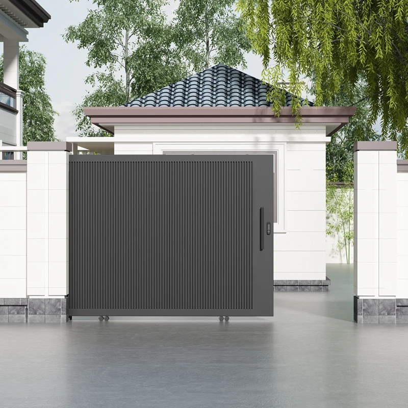 简约现代风入户厂房车库门别墅庭院铁艺平移门推拉电动铝合金大门