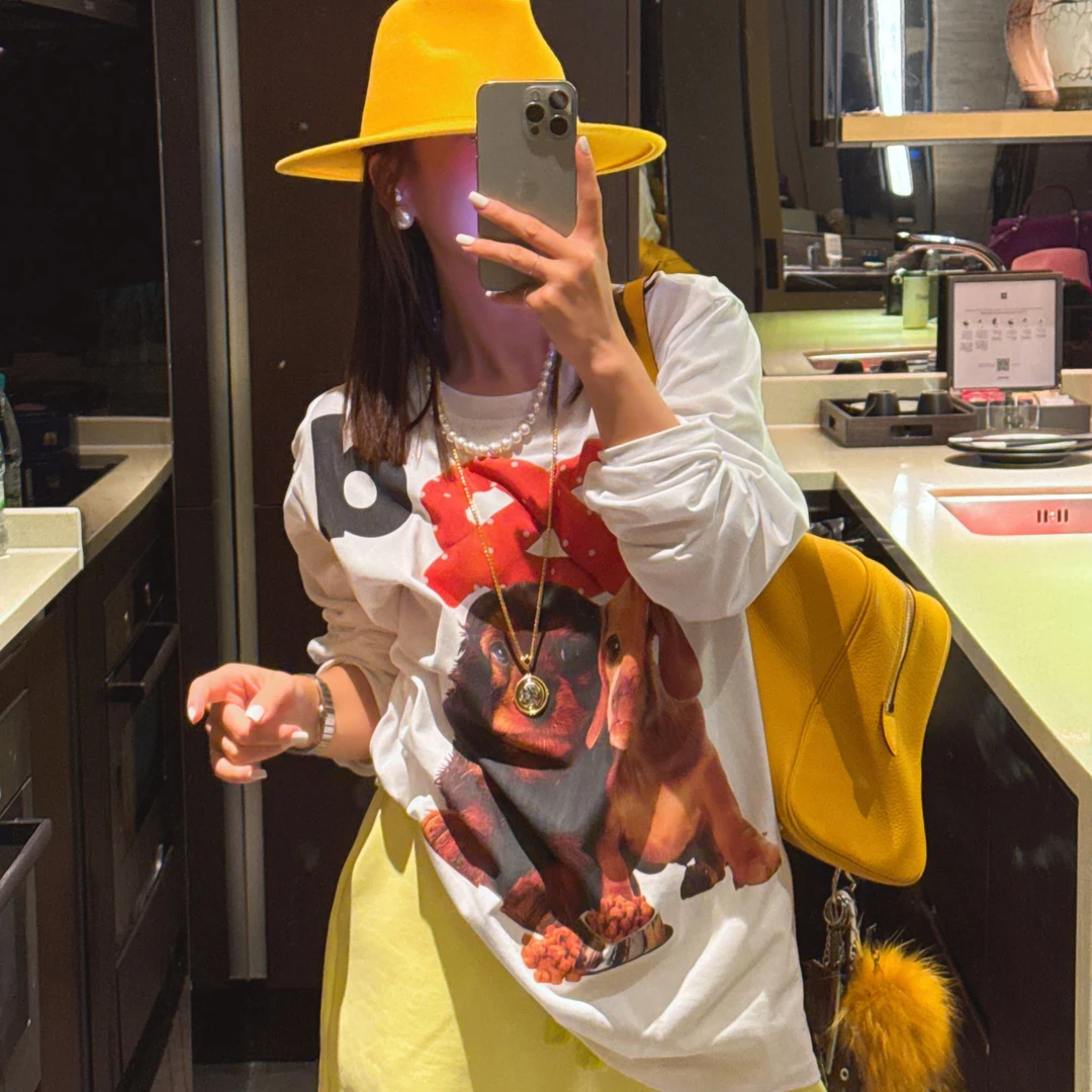 韩版ins大板超大印花阔版设计感圆领长袖百搭打底