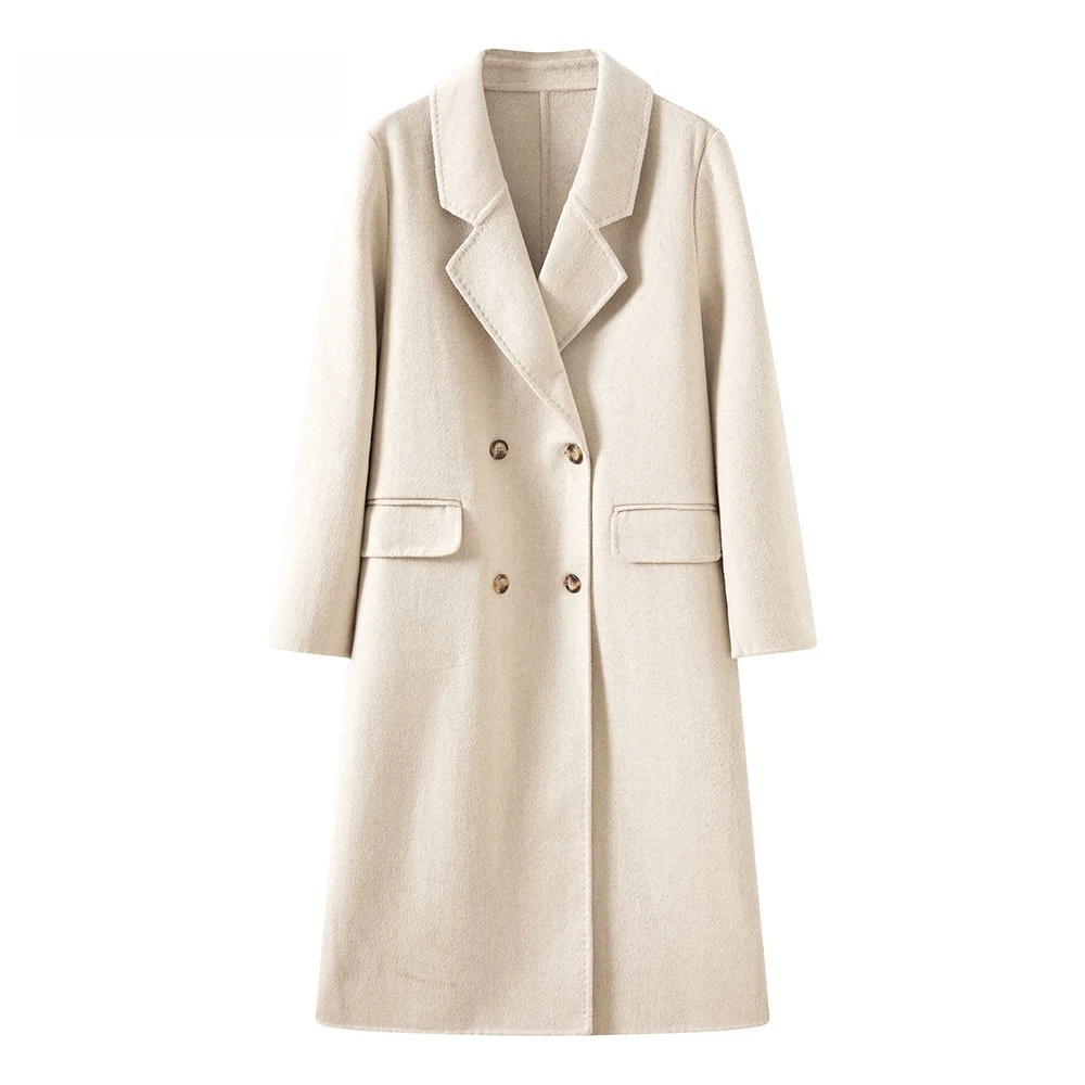 羊毛大衣女装西装版宽松长款保暖时尚秋冬驼色双面呢大衣百搭005