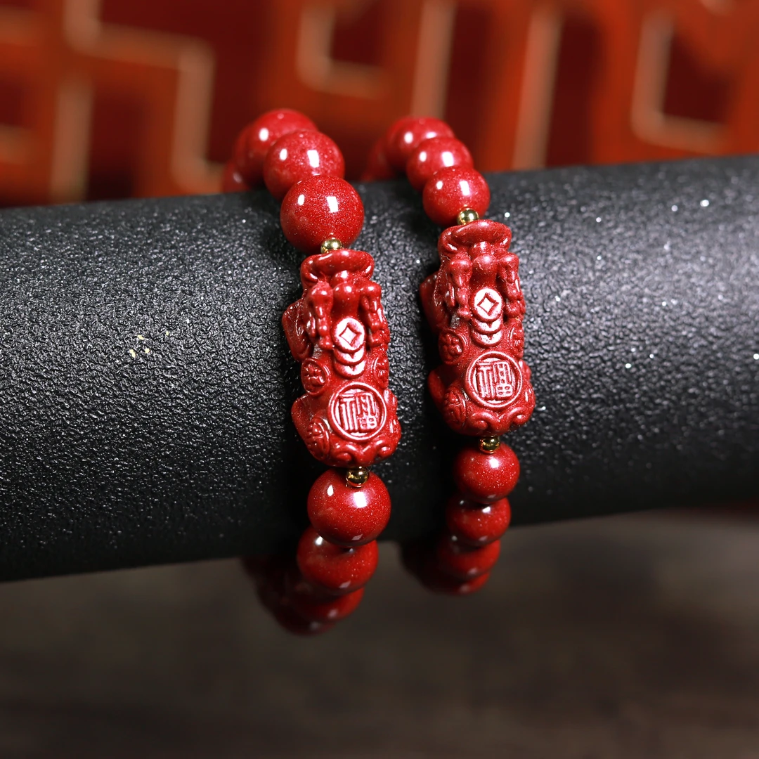 含辰砂工艺品高含量朱砂紫金砂貔貅手串情侣款手串【送一颗备用珠】