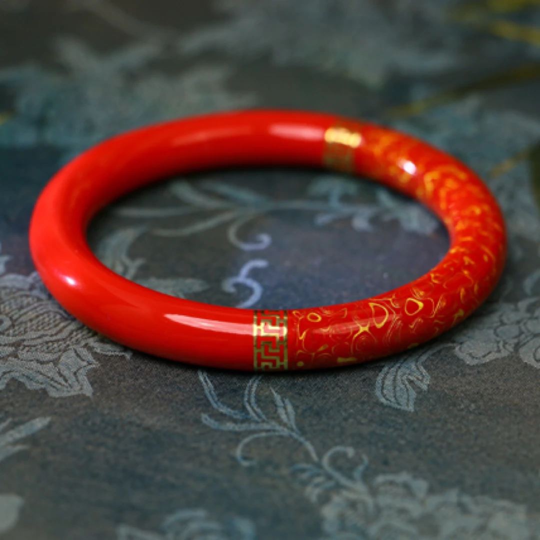 含辰砂工艺品高含量红砂大漆工艺珐琅彩手镯