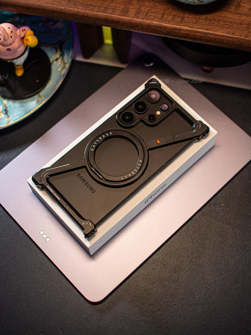 适用于三星S24ultra金属无边框散热Z壳三星S24旋转磁吸支架手机壳