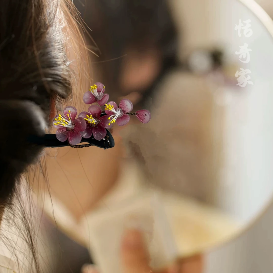 恬奇家7422“紫罗兰开”高定紫色木质发簪手工原创设计百搭日产古风