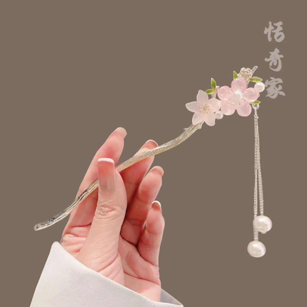 恬奇家1447“粉色桃花“合金发簪超仙简约百搭少女夏季气质小众设