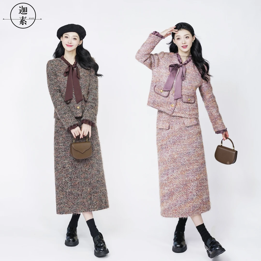 迦素“新加宠粉色哦！”【鎏金岁月】羊毛花纱编织显香羽绒套装 S398