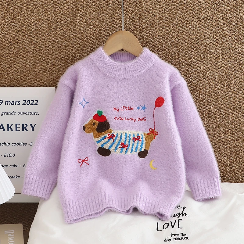 女童毛衣水貂套头秋冬新款打底洋气加厚小童针织衫加绒儿童保暖