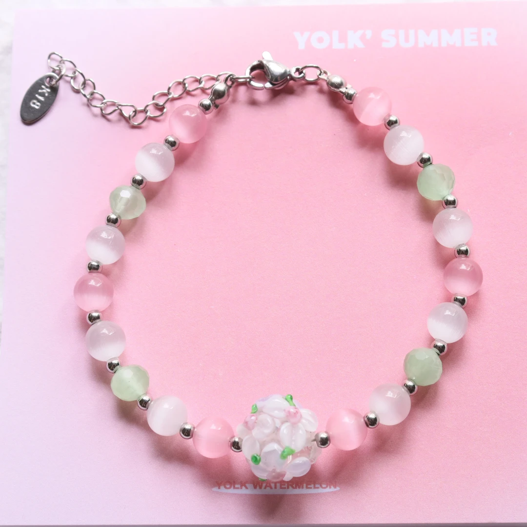 不锈钢仿水晶手链 夏日清新五彩小众设计气质水晶甜美多巴胺手链