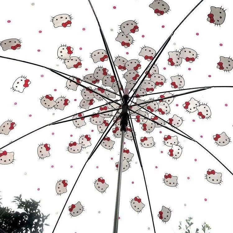 hellokitty雨伞透明长柄抖音凯蒂猫透明雨伞高颜值女孩拍照文艺