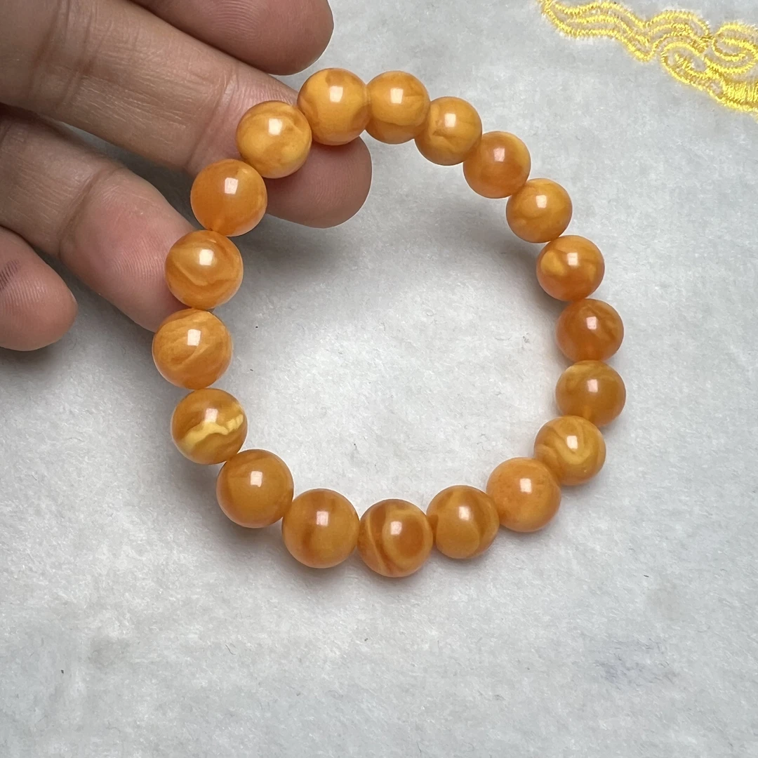【好玉易】s098天然琥珀老蜜蜡手串10mm左右精美时尚珠宝老型黄色