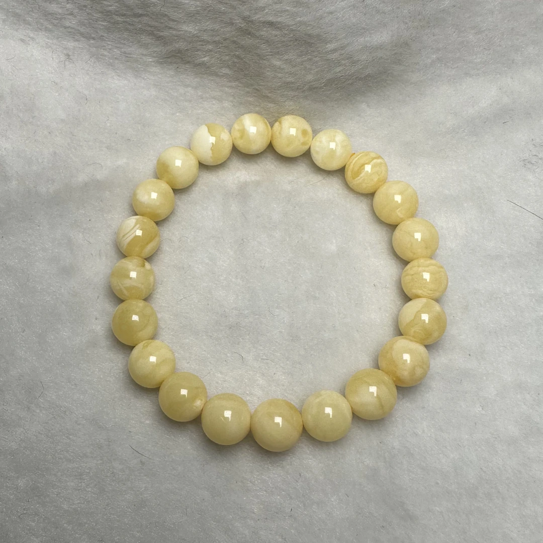 【好玉易】S070精品天然蜜蜡浓蜡妖白花手串卡9.4mm-9.6mm