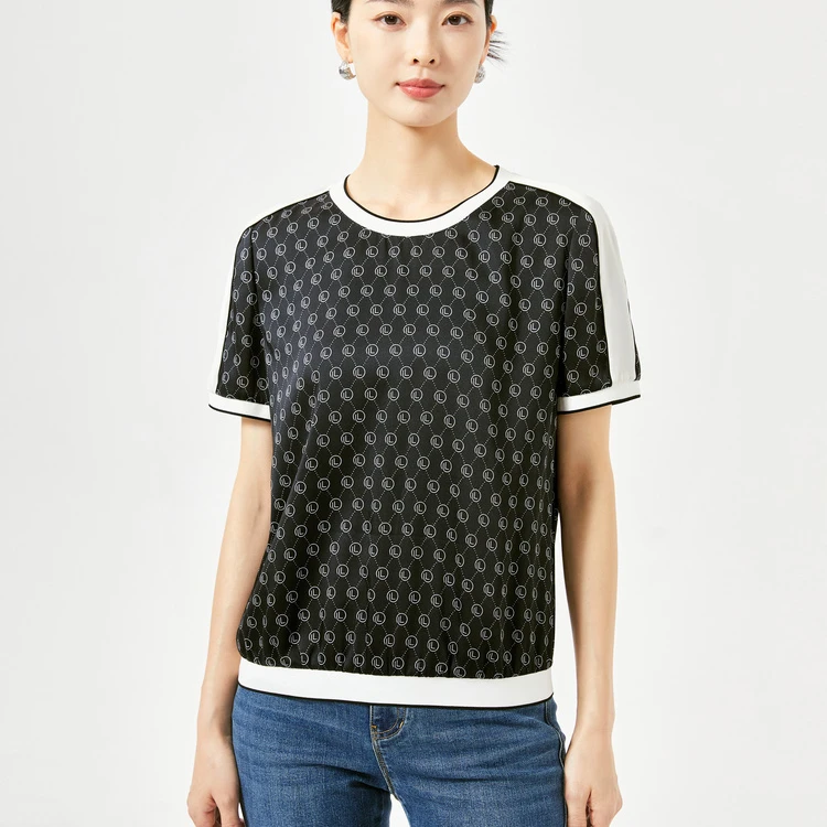 娜尔思优雅气质圆领波点短袖衬衫女新款通勤简约上衣ND04334W0