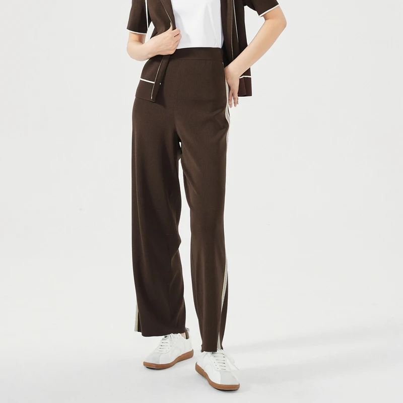 娜尔思24春夏新款裤子曲珠纱休闲裤通勤自然腰直筒裤女NV03972B4