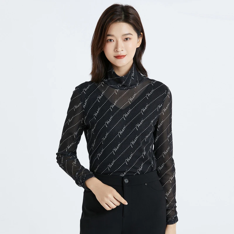 娜尔思半高领斜纹印花针织衫上衣女秋冬新款内搭小衫ND03449W0