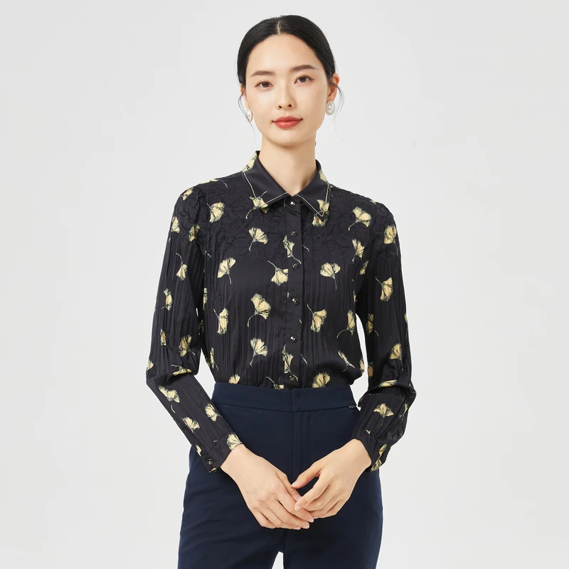 娜尔思经典翻领气质印花雪纺衬衫女24秋装新款长袖上衣NE00794M5