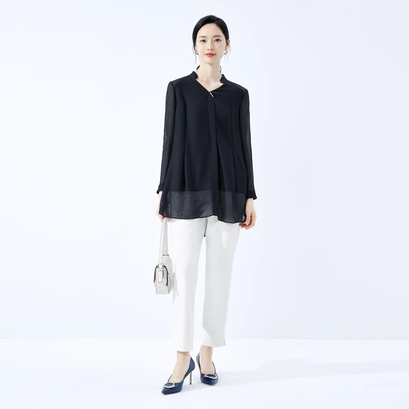 娜尔思透气宽松大码中长款v领衬衫女2023春夏新款衬衣ND03374R7